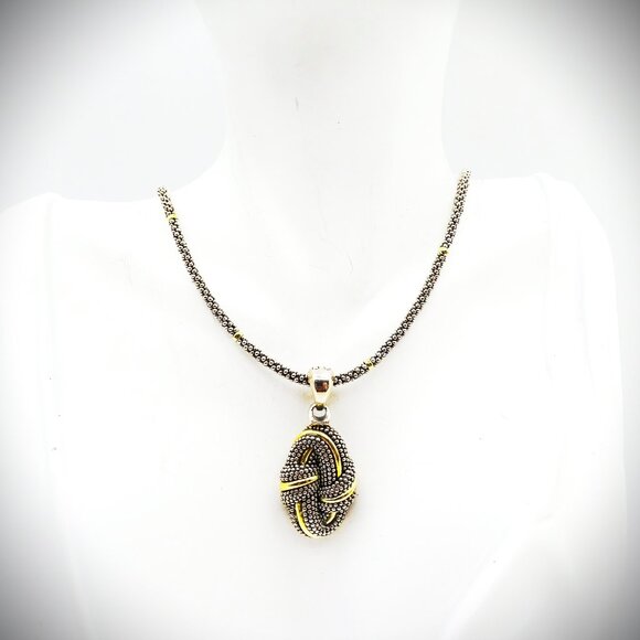 LAGOS Caviar Collection Sterling Silver & 18K Gold Pendant & Chain Necklace - Picture 7 of 12